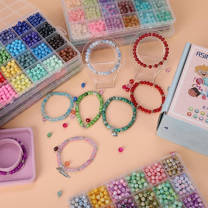 6MM Glass Beads Kit for Jewelry Making - 3 Box Set 72 Colors, 3000pcs Round Colorful Beads for DIY, Beads for Bracelets, Gifts for Teen Girls