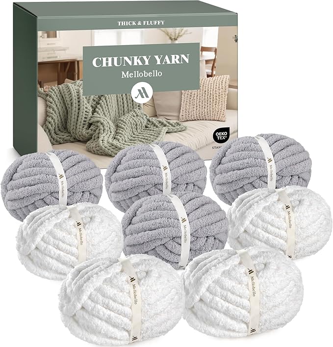 Jumbo Chenille Chunky Yarn for Crocheting - Super Bulky Fluffy Chunky Yarn for Hand Knitting - Extra Thick Soft Blanket Big Yarns 8 Jumbo Pack (27yds,8 oz Each Skein)