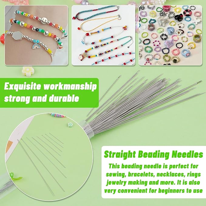86 Pcs Beading Needle Set, 6 Sizes Big Eye Beading Needles for Seed Beads, Long Straight Bead Needles, Twist Beading Needles, Flexible Needle for Jewelry Making