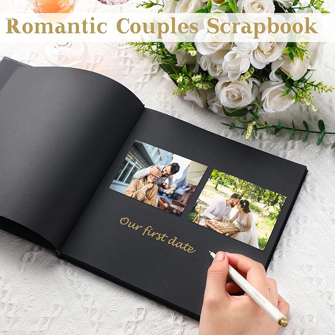 Colarr Hardcover Couples Scrapbook 144 Pages 8.7 x 8.7" Valentine Couples Photo Album Scrapbook Journal for 1 Year Wedding Memory Anniversary Photo Book Gift with 2 Markers
