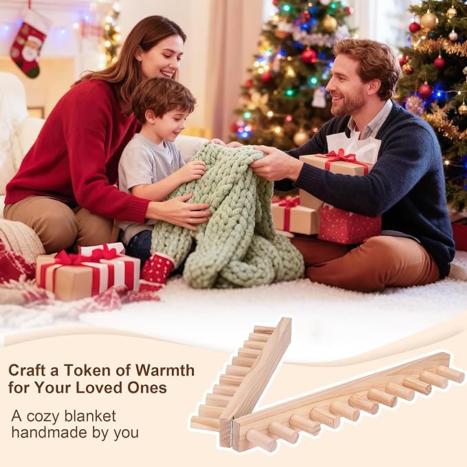 39'' Chunky Blanket Loom, Installation Free Knitting Loom for Beginners, Foldable Hand Knitting Yarn Chunky Blanket Kit for DIY Throw Blankets, Wooden Weaving Loom Craft Tools