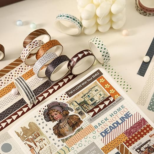 YUBBAEX 20 Rolls Basic Patterns Washi Tape Set Skinny Masking Creative Decorative Tapes, Designer's Selection (Collection 2-Enchantment)
