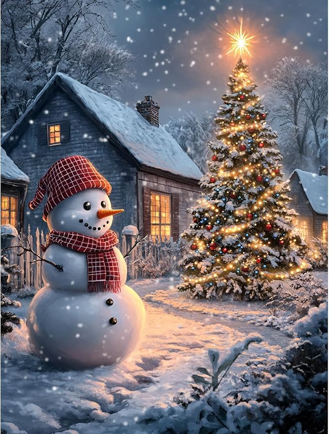 DIYDECORFUN Diamond Art Kits for Adults Beginner, 5D Christmas Tree Diamond Painting Kits,DIY Full Round Drills Snowman Paint with Diamonds Winter Gem Art for Wall Decor 12 x 16 in