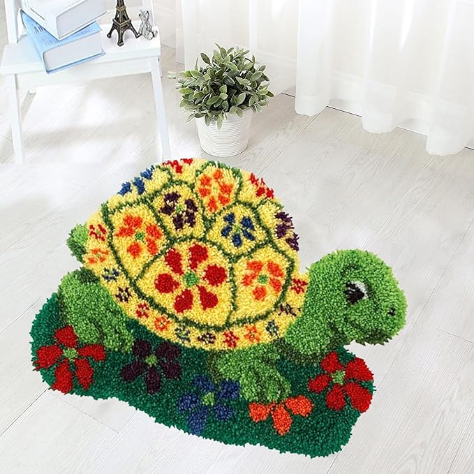 Latch Hook Kit for Adults Beginners Turtle DIY Rug Making Kits with Color Preprinted Canvas, Crafts Needlework Arts for Home Decoration Festival Gift 20X15inch