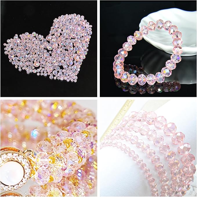 laopottbeads 220pcs 10mm crystal glass beads for jewelry making beads for bracelets necklace pendants making supplies(pink)
