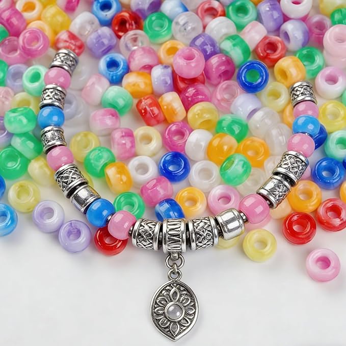 1000pcs Pony Beads, 15 Color Kandi Beads for Bracelets Making Kit, Hair Braids Crafts Jewelry Making Crafts Friendship Necklace Earrings DIY (Two Tone Color Mixing)