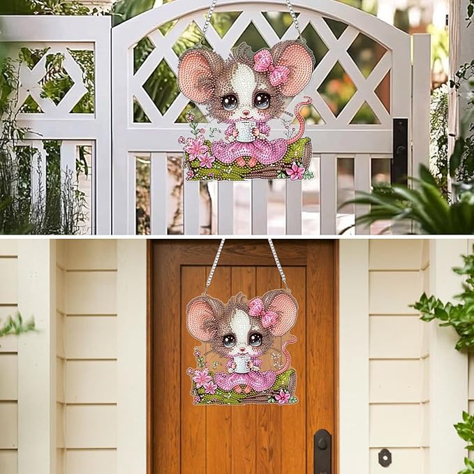 MXJSUA Cute Mouse Diamond Art Hanging Kits for Adults Beginners, DIY Acrylic Special Shaped Crystal Diamond Gem Drills Pendant Art Painting Ornament for Home Wall Decor Gift