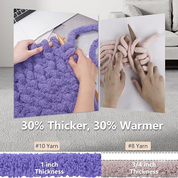 Chunky Yarn for Hand Knitting - #10 Chunky Chenille Yarn, Jumbo Big Thick Chunky Yarns for Crocheting, Super Bulky Chunky Knit Blanket Yarns, 8 Skein (25 yds 8 oz Each Skein), Lavender