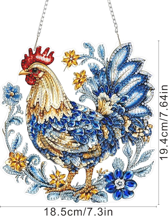SENQAO DIY Acrylic Diamond Art Painting Chicken Kits Special Shaped Rhinestone Diamond Art Window Pendants Home Garden Wall Hanging Kits Hanging Ornament