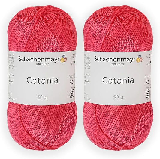 2 Skein/Pack Schachenmayr (SMC) Catania Originals Yarn, Each Ball 1.76 Oz (50gr) / 136 Yards (125 m), 100% Mercerized Cotton for Knitting and Crochet Yarn, Sport Weight, 256 - Raspberry