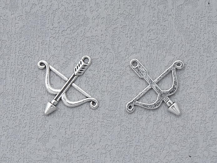 50 Pcs Bow and Arrow Charms Metal 2.5 X 2.5 CM Cute Vintage Pendants for DIY Jewelry Making Finding Kits Necklace Bracelets Earring Keychain Crafting Project Supplies