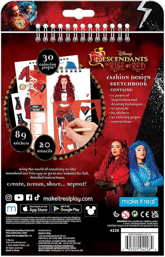Make It Real: Descendants 4 Rise of Red Fashion Design Sketchbook - Includes 109 Stickers & Stencils, Style Models, Disney, Girls & Kids Ages 8+