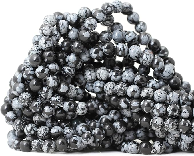 cheavian 60pcs 6mm natural black snowflake obsidian gemstone round loose beads stone beads for jewelry making diy findings 1 strand 15"