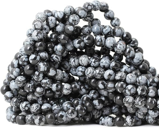 cheavian 60pcs 6mm natural black snowflake obsidian gemstone round loose beads stone beads for jewelry making diy findings 1 strand 15"