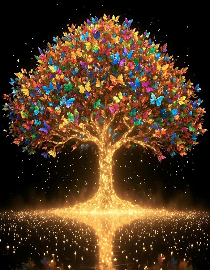 ARPADAMO Diamond Art Kits for Adults,5D Tree of Life Diamond Painting DIY Butterfly Diamond Art Diamond Painting Kits for Adult,Round Full Drill Diamonds, Diamond Art Kits for Home Decor-12x16inch
