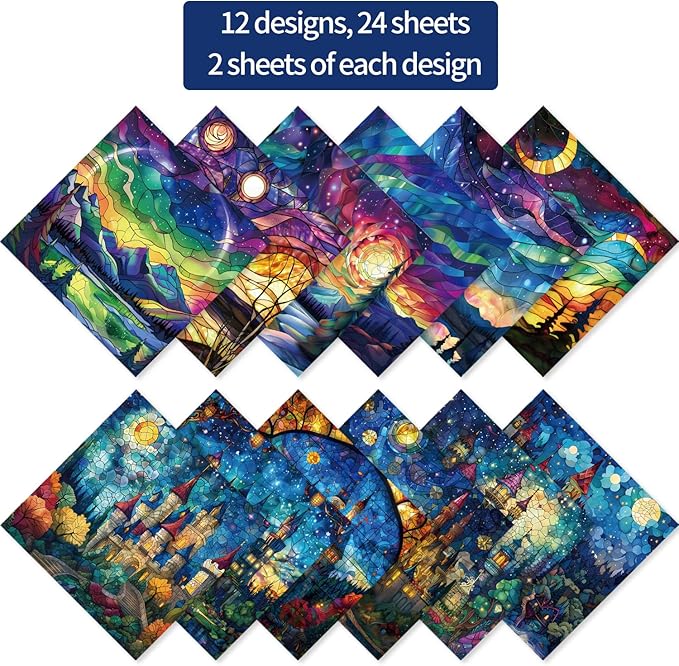 6x6" 160gsm cardstock Single Sided Scrapbooking 24 Papers Pad vintage decoupage scrapbook kit patterned paper junk journal supplies journaling supply scrap paper crafting.Stained Glass