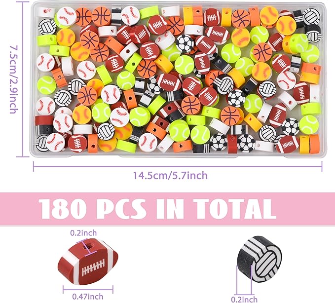180 Pcs Sports Ball Polymer Clay Beads for Friendship Bracelets, Spacer Beads Supplies for DIY Earring Necklace Jewelry Making
