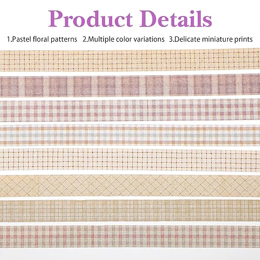 8 Rolls Flowers Arts Adhesive Tapes,Sakura Washi Tape Charming Vintage Washi Tape Set Thin Retro Decorative Masking Tapes for Journals Scrapbooking DIY Crafts Planners Gift Wrapping(Lattice)
