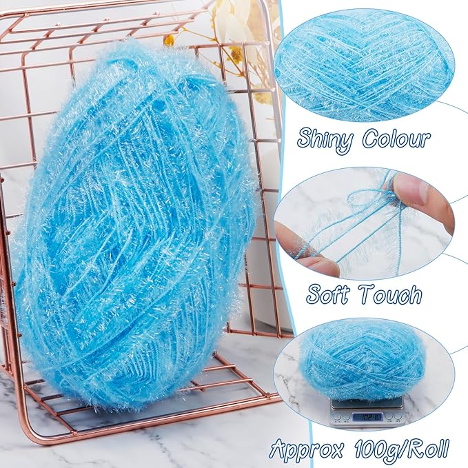 JeogYong Scrubby Yarn 2 Skeins (2 x 100g, 2 x 218yd) Scrubby Sparkle Yarn, Fluffy Polyester Scrubbie Crochet String for Crocheting Knitting Dishcloths Washcloths DIY Projects