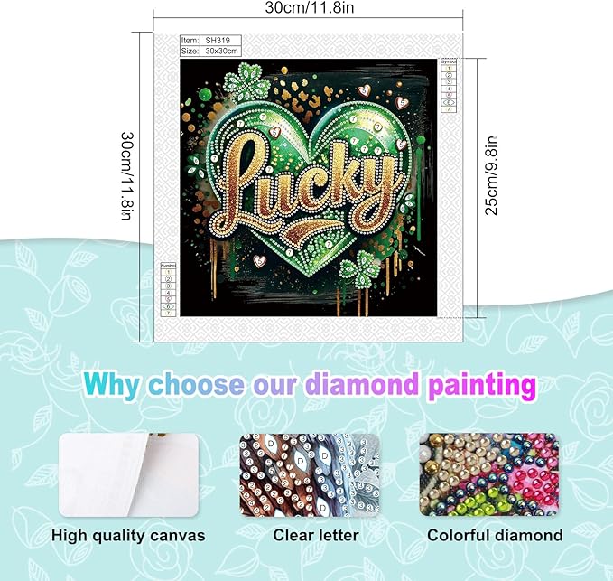 MVVMTOP Diamond Painting Kit St Patrick’s Day Lucky Shamrock Heart Special Shaped 5D Partial Crystal Diamond Art DIY Wall Decor Holiday Gift