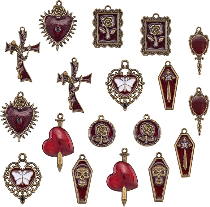 WEWAYSMILE 18Pcs Halloween Charm Pendant & Earring Making Kit - Skull, Heart, Cross Jewelry DIY Necklace, Bracelet, Earring Accessories