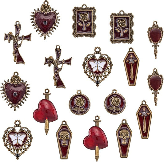 WEWAYSMILE 18Pcs Halloween Charm Pendant & Earring Making Kit - Skull, Heart, Cross Jewelry DIY Necklace, Bracelet, Earring Accessories