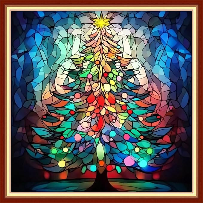 Redxing Stamped Cross Stitch Kits Embroidery kit for Beginners Adults Full Range of Embroidery Patterns Starter Kits DIY Printed Cross Stitch Kits Needlepoint Kits 11CT-Colorful Tree 18x18 inchs