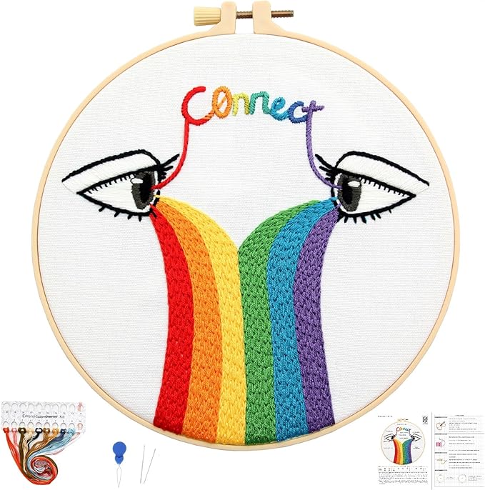 Crafmanoe Hand Embroidery Kits for Beginners Adults, LGBT Embroidery Starter Kit, Stamped Cross Stitch Kits for Beginners Adult Craft Kits for Women, Entire Set of Embroidery Supplies & Video Tutorial