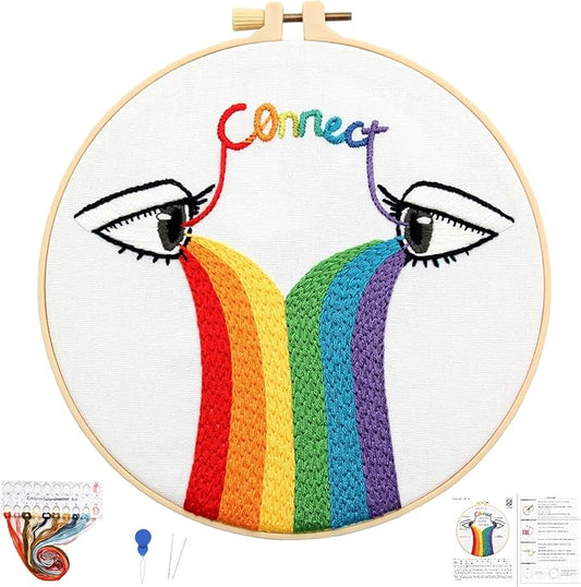 Crafmanoe Hand Embroidery Kits for Beginners Adults, LGBT Embroidery Starter Kit, Stamped Cross Stitch Kits for Beginners Adult Craft Kits for Women, Entire Set of Embroidery Supplies & Video Tutorial