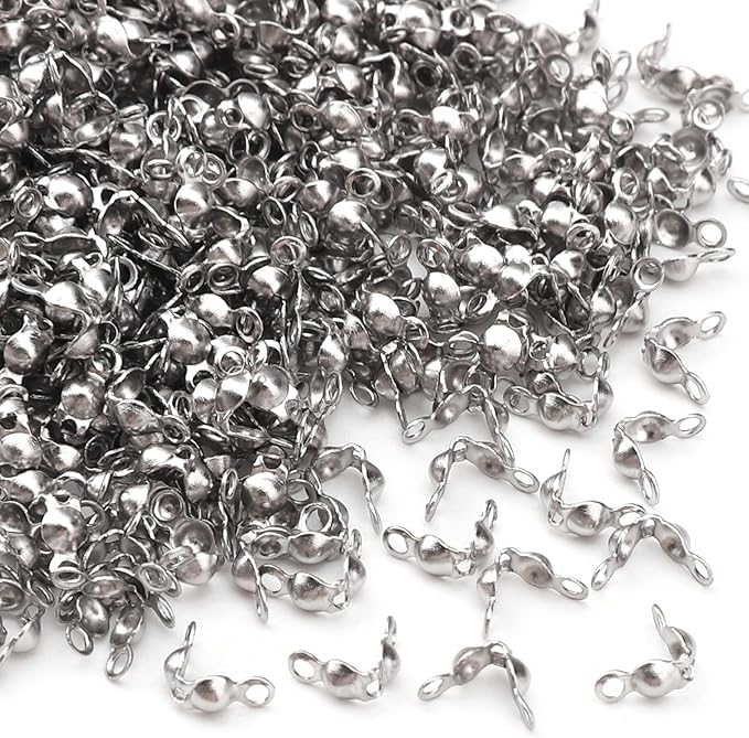 304 Stainless Steel End Caps 2.5x5mm 600pcs Knot Covers for Jewelry DIY Making and Repairing