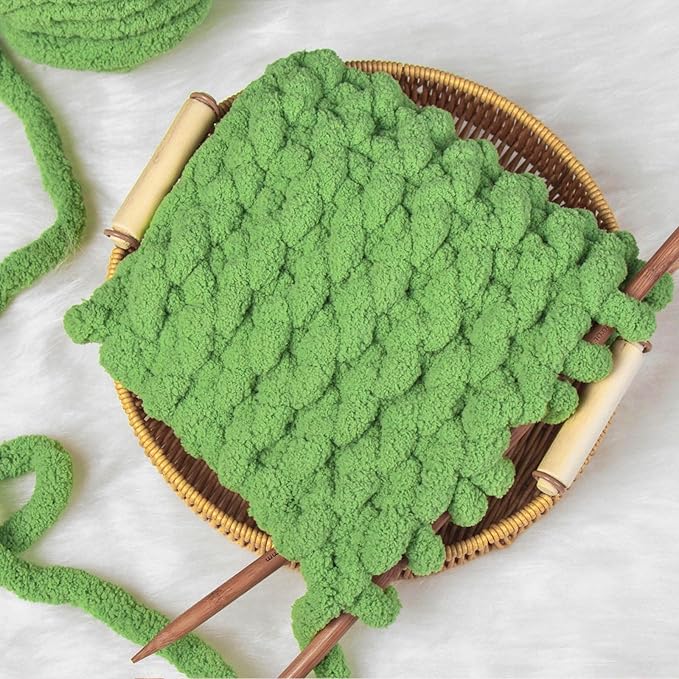 Avocado Green Chunky Chenille Yarn for Crocheting Bulky Thick Fluffy Yarn for Knitting,Super Bulky Hand Blanket, Soft Plush Yarn Crochet Carpet/Scarf/Cushion/ 8 Jumbo Pack(63.76oz/197.68yd