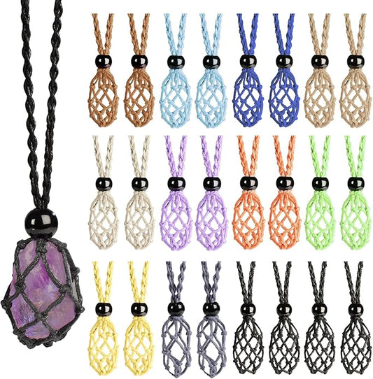 24pcs Adjustable Empty Necklace Holder Crystal Stone Necklace Pendant Necklace Cord Hand Woven Necklace Ropes for Jewelry Making