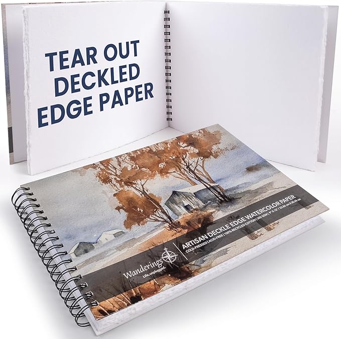Wanderings Tear Out Watercolor Journal - 9"x12" - Premium Art Journal with Handmade Deckle Edge Paper Featuring 350 GSM Cold Press Paper for Scrapbook, Watercolor Album, Sketchbook, Drawing Pad