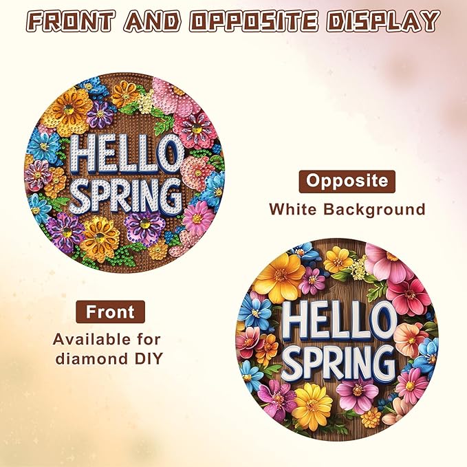 KEYIFA Spring Diamond Painting Kit, DIY Flowers Diamond Art for Adults, Diamonds Pendant Special Shaped Rhinestone Window Hanging Ornaments Home Garden Wall Door Decoration, 20cm Width