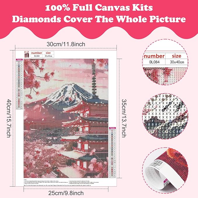 SENQAO 5D DIY Diamond Painting Kits for Adults, Cherry Blossoms Flower Full Drill Embroidery Cross Stitch Crystal Rhinestone Paintings Pictures Arts Wall Decor Painting Dots Kits 12X16 inch