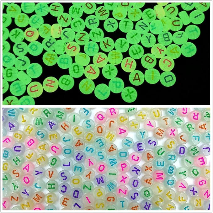 Amaney 600pcs 4x7mm Letter Beads Colorful Letter for Jewelry Making Glows in The Dark