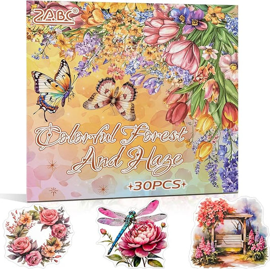 Multi-Tone Garden Theme Scrapbooking Supplies for Junk Journal - 30 Sheets PET Stickers - Vintage Journaling Ephemera Sticker Book Pre Cut(TZ-005-004)
