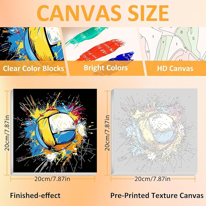 Paint by Numbers Kit for Kids with Frame, Volleyball Paint by Numbers for Kids Ages 4-8-12, DIY Volleyball Acrylic Oil Painting for Home Wall Art Decor Gift 7.8x7.8 inch (with Frame Easel)