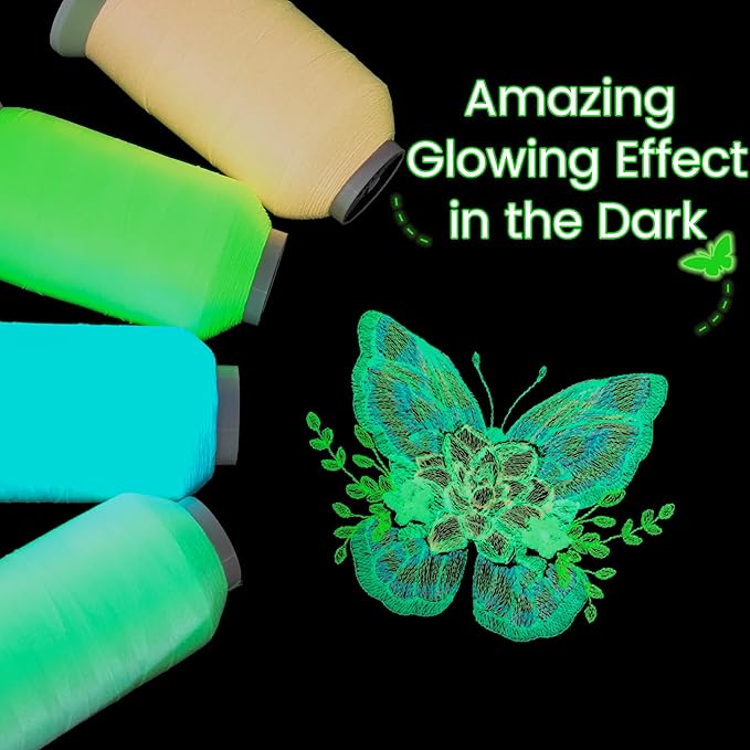 New brothread Single Huge Spool Luminary Glow in The Dark Embroidery Machine Thread Kit 30WT 2500M(2735Y) Each Spool for Embroidery, Quilting, Sewing-G786