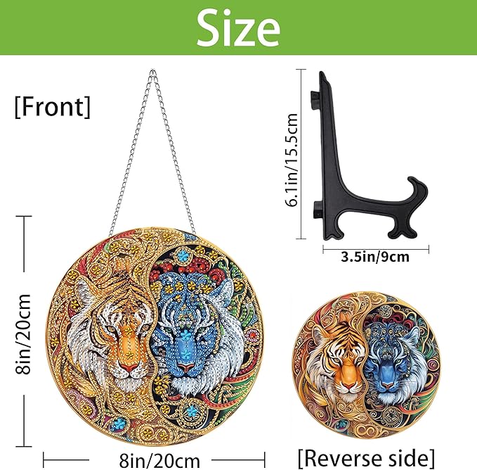 Wergund 5D DIY Tiger Diamond Art Hanging Kits, Hanging Diamond Art Animal, Acrylic Special Shaped Rhinestone, Window Hanging Pendants for Home Wall Garden Front Door Outdoor Decor Gift(Tiger)