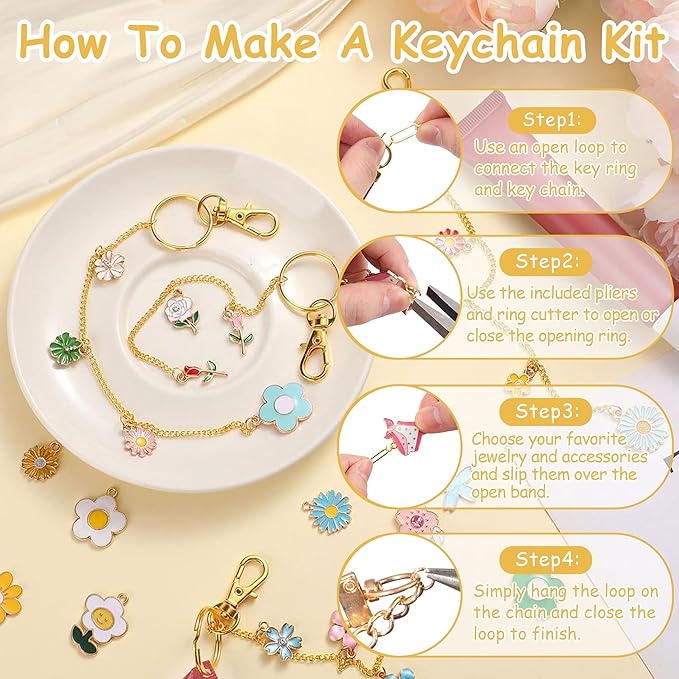 561PCS Keychain Making Kit ,Lipgloss Holder Keychain Charm Bracelet Making Kit Lip Gloss Charms Keychain Charms with Extender Chains, Jump Rings, Lobster Clasps with Organizer Box for DIY Crafts