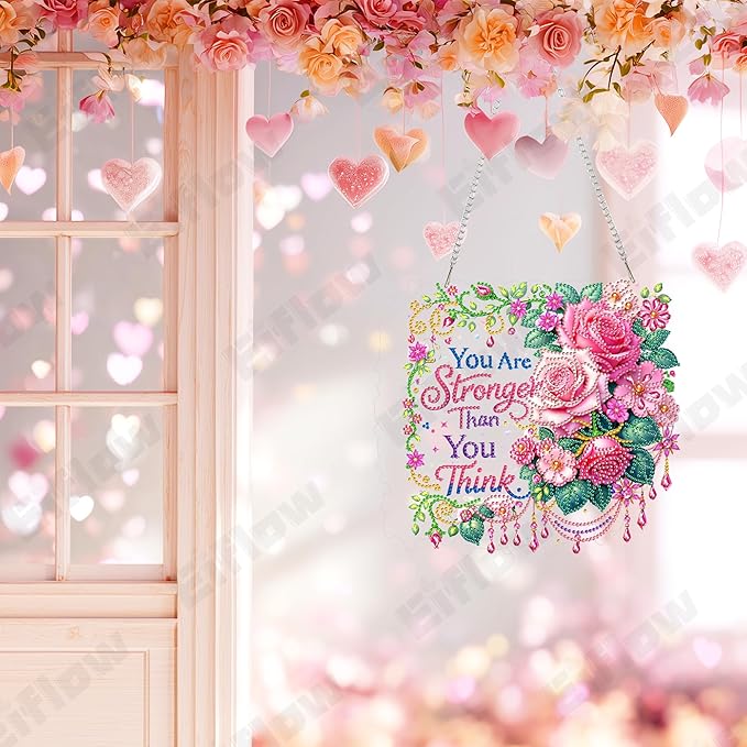 Eiflow Acrylic Diamond Art Hanging Kit for Adults, DIY Diamonds Painting Door Hanger Board Kit, Special Crystal Diamond Art Painting Pendant Ornament (Inspirational Phrase)