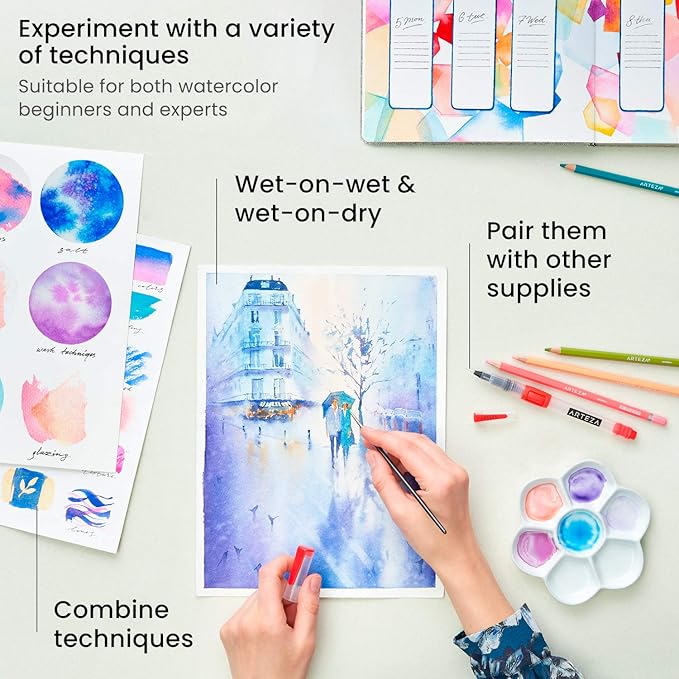 ARTEZA Watercolor Paint Set, 60 Colors, 12 ml Tubes, Highly Pigmented Watercolor Paints for Washes, Layering, Blending, and Mixed Watercolor Techniques