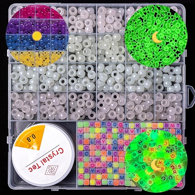 2500 PCS Pony Beads Jewelry Making Kit – 96 Colors, UV Color Changing & Glow Alphabet Beads, Heart Bow Crystal String, Tools, Gift Box for DIY Bracelets, Necklaces