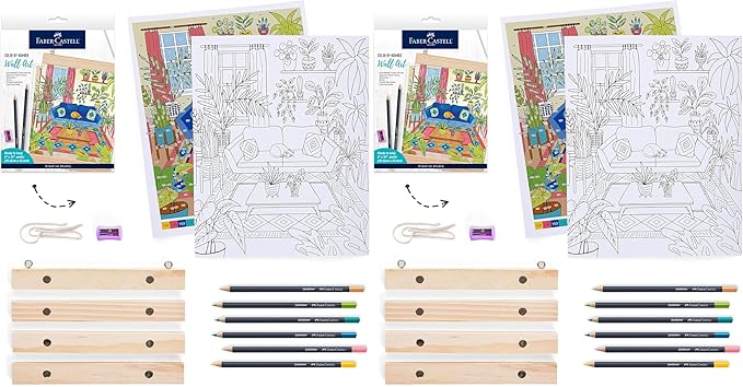 Faber-Castell Color by Number Wall Art: Plant Room - Adult Arts and Crafts, Colored Pencils for Adult Coloring, Color by Number for Adults (Pack of 2)