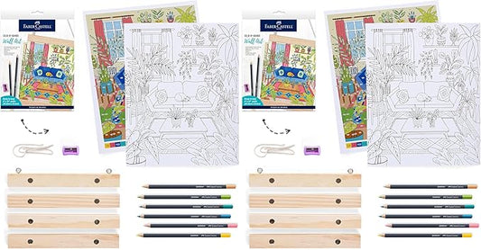 Faber-Castell Color by Number Wall Art: Plant Room - Adult Arts and Crafts, Colored Pencils for Adult Coloring, Color by Number for Adults (Pack of 2)
