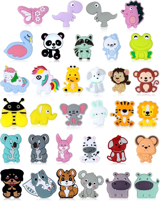 33PCS FIVEIZERO Focal Beads – Bulk Animal Charms for DIY Pens, Keychains, Bracelets, Necklaces, Lanyards, Beaded Pens, Crafting, and Creative Supplies
