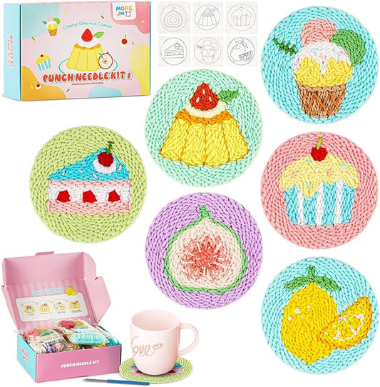 punch needle kit-6,embroidery kit for beginners,punch needle kits adults beginner,needles, curved scissors, a tool storage box, yarn, easy-to-follow instructions, and tutorial videos-Fruit Dessert