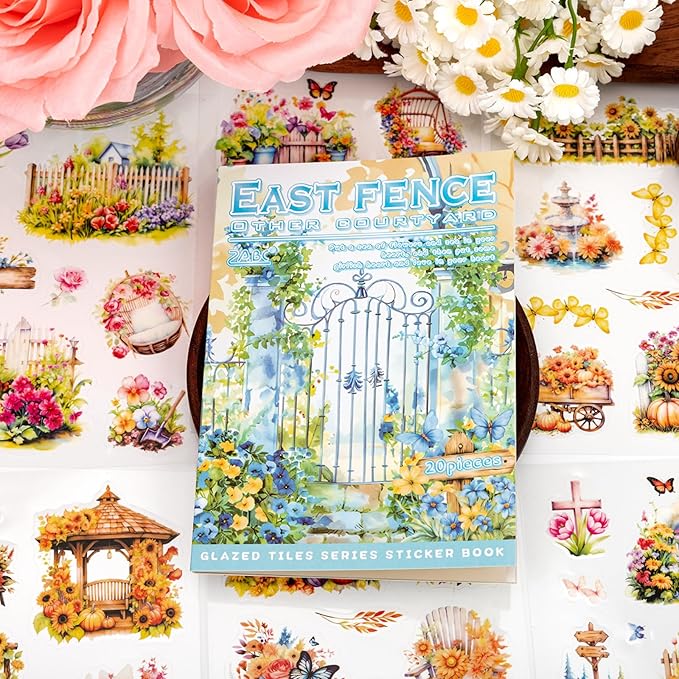 East Garden Sticker Scrapbooking Supplies for Junk Journal, 20 Sheets PET Stickers - Vintage Journaling Stickers, Ephemera Sticker Book Pre Cut(TZ-009-002)
