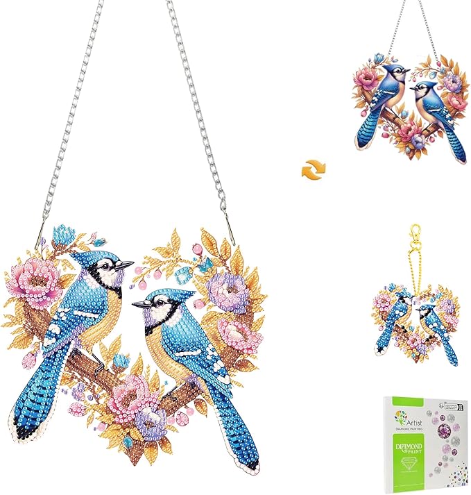 Masendp Blue Bird Diamond Painting Double-Sided Wall Hanging Set, DIY Irregular Shaped Rhinestone Window Decoration Set, Suitable for Home and Garden Wall Decoration Gifts